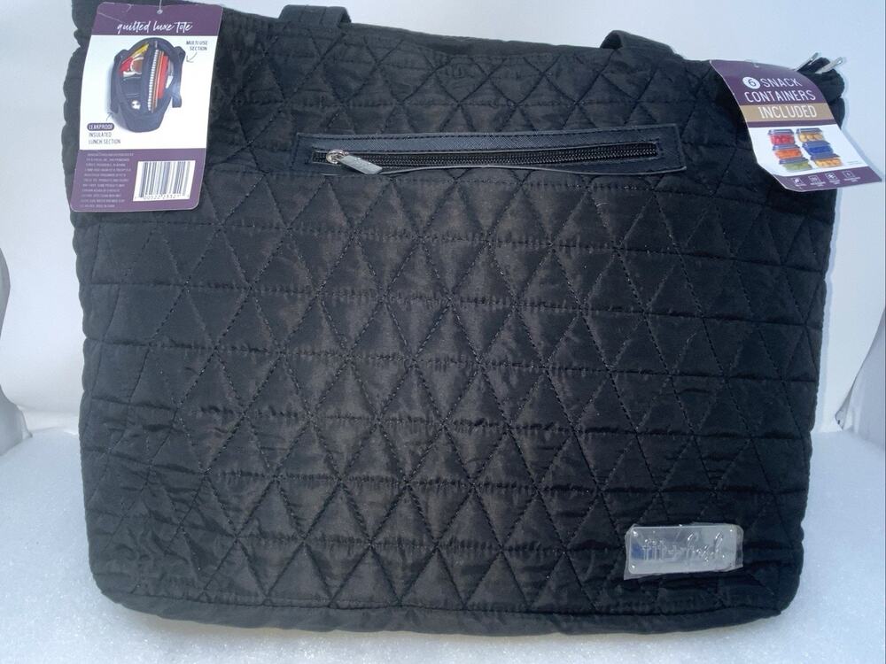 Quilted Luxe Insulated Laptop Bag with Zipper Front Pocket and Food Containers